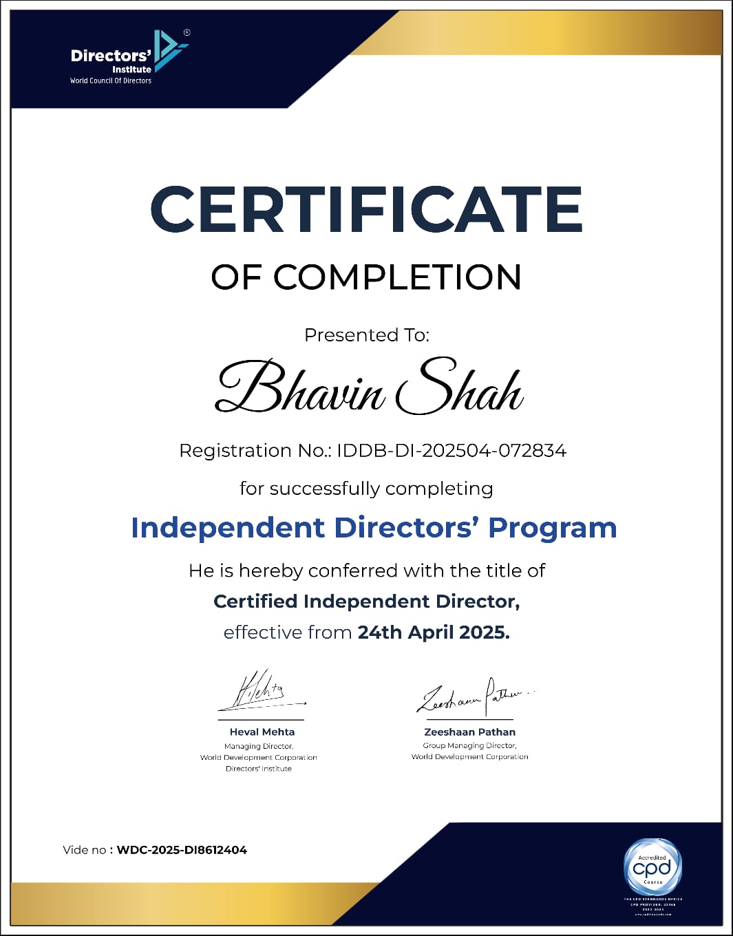 Independent Director Certificate